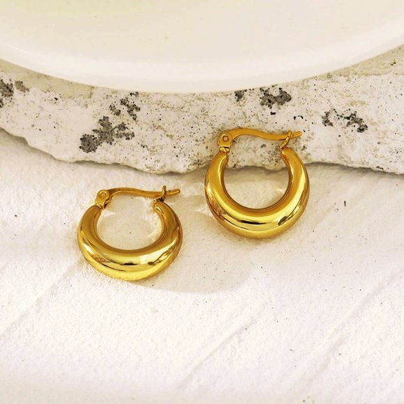 Chunky Hoop Gold Earrings - Picture 2 of 11